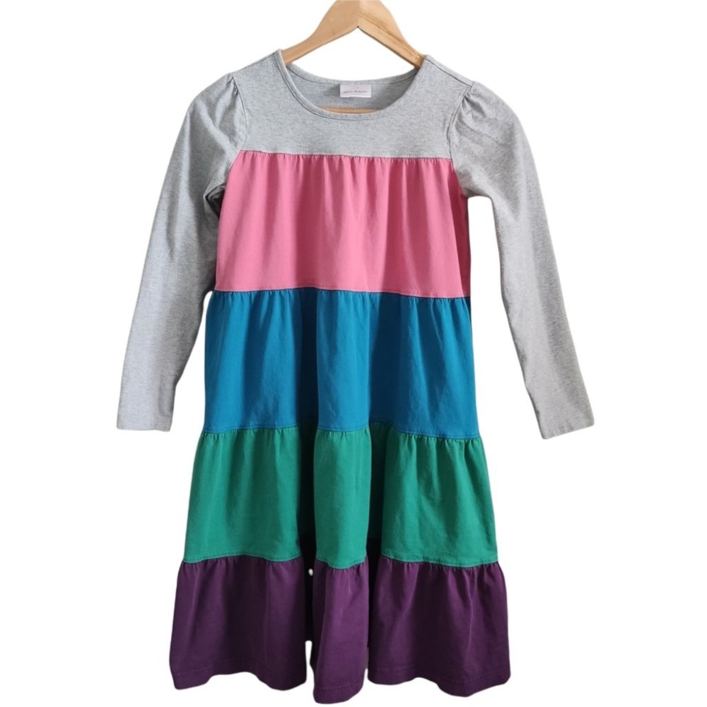 Hanna Andersson Grey Color Block Twirl Long Sleeve Dress Size 150